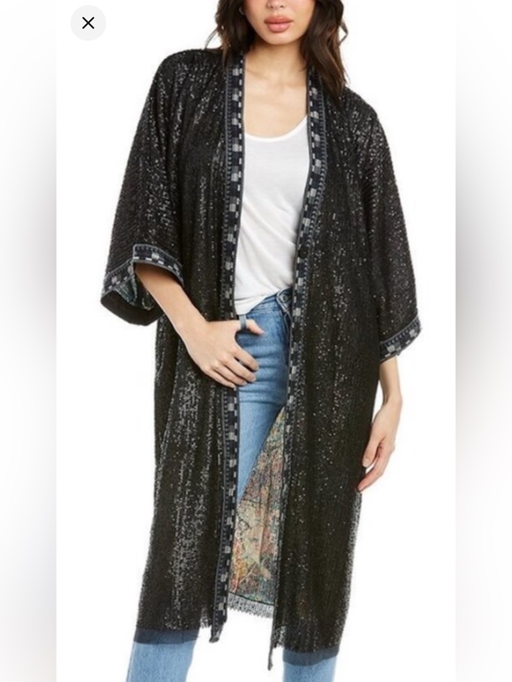 Johnny Was Tanya Sequin Kimono Floral Silk Lined With Pockets NWT Medium